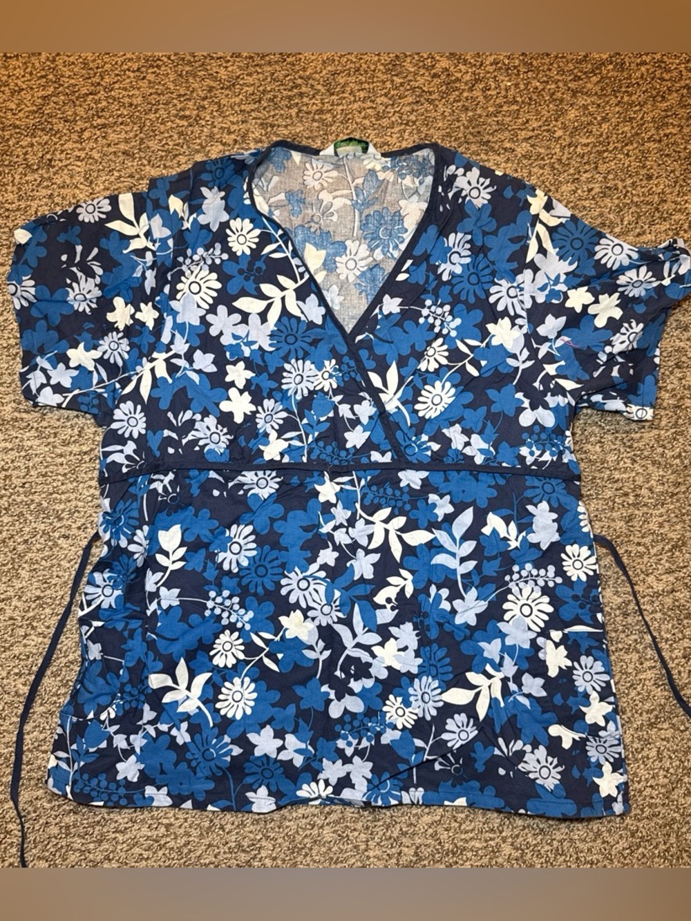 Blue Floral Wrap Tunic Top SCRUBS